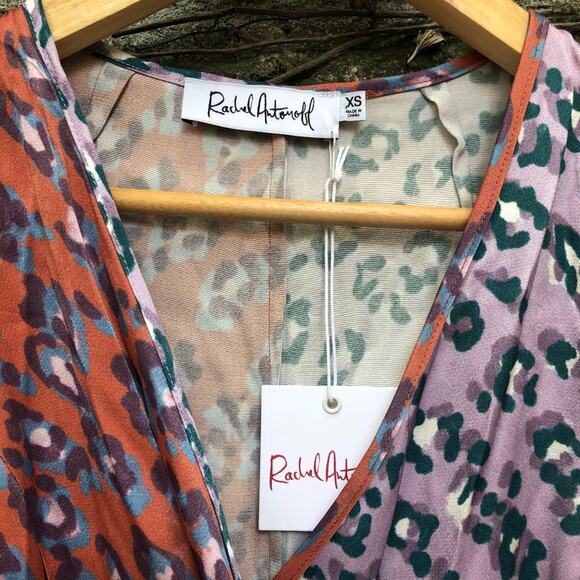 Rachel Antonoff Dress Willow Purple Orange Color Block Leopard Wrap xs NEW - Picture 3 of 9